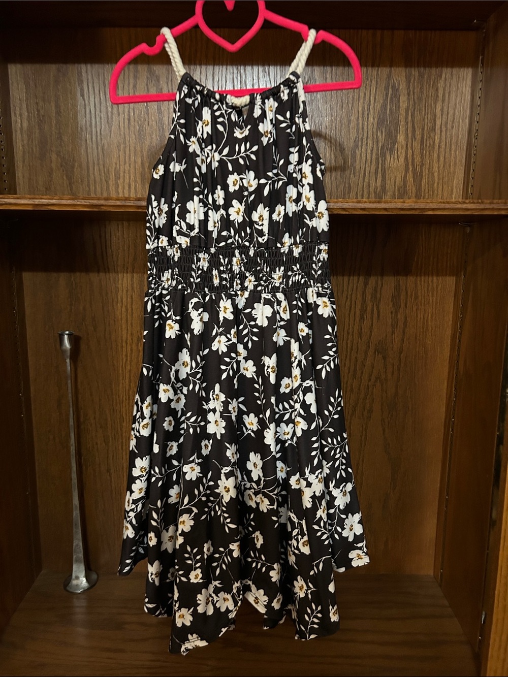 Black Floral Halter Girls' Dress with White Daisies